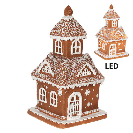 Clayre &amp; Eef   | Decoratie Huis met LED Bruin 14x14x25 cm/ 3xAAA | 6PR3983