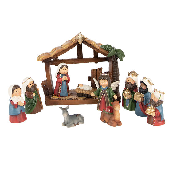 Clayre &amp; Eef   | Kerstdecoratie Beeld Kerstgroep Rood, Bruin (set van 11) 10x4x9 cm | 6PR4893