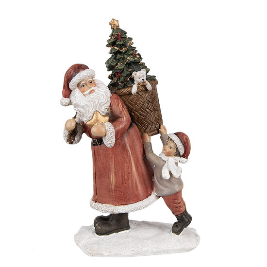 Clayre &amp; Eef   | Kerstdecoratie Beeld Kerstman Rood, Wit 12x9x19 cm | 6PR4940