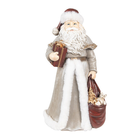 Clayre &amp; Eef   | Kerstdecoratie Beeld Kerstman Grijs, Rood 16x16x31 cm | 6PR4942