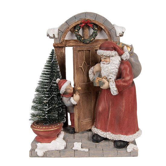 Clayre &amp; Eef   | Kerstdecoratie Beeld Kerstman Rood, Bruin 18x8x22 cm | 6PR4945