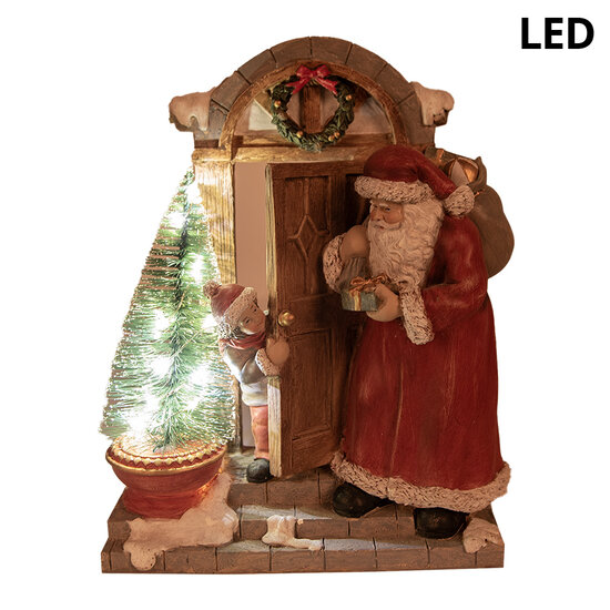 Clayre &amp; Eef   | Kerstdecoratie Beeld Kerstman Rood, Bruin 18x8x22 cm | 6PR4945