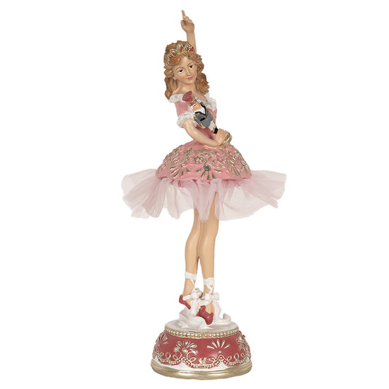 Clayre &amp; Eef   | Decoratie Beeld Ballerina Roze Wit 10x8x29 cm | 6PR4906