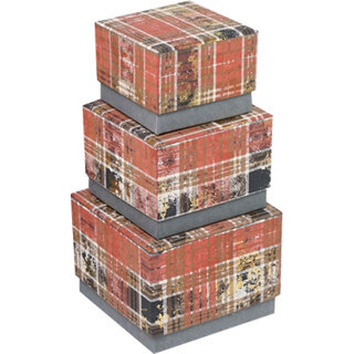 Dekoratief | Set 3 dozen VK &#039;Rustic Check&#039;, karton/glas, 16x16x13cm | A239078