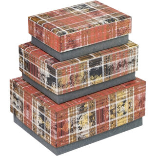 Dekoratief | Set 3 dozen RH &#039;Rustic Check&#039;, karton/glas, 23x18x11cm | A239077