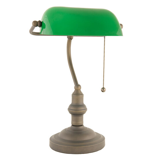 Clayre &amp; Eef   | Bureaulamp Groen, Bruin &oslash; 27x40 cm E27/max 1x60W | 5LL-5125