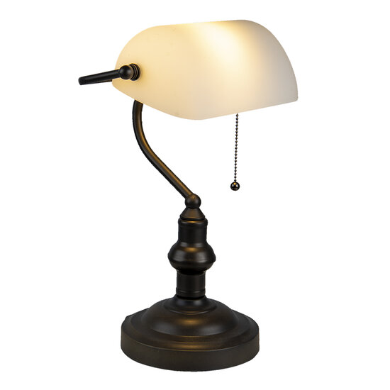 Clayre &amp; Eef   | Bureaulamp Bankierslamp Wit, Bruin &oslash; 27x40 cm E27/max 1x60W | 5LL-5125W