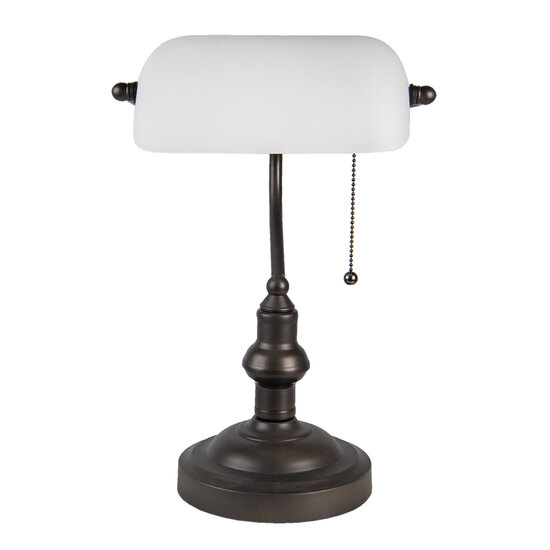 Clayre &amp; Eef   | Bureaulamp Bankierslamp Wit, Bruin &oslash; 27x40 cm E27/max 1x60W | 5LL-5125W