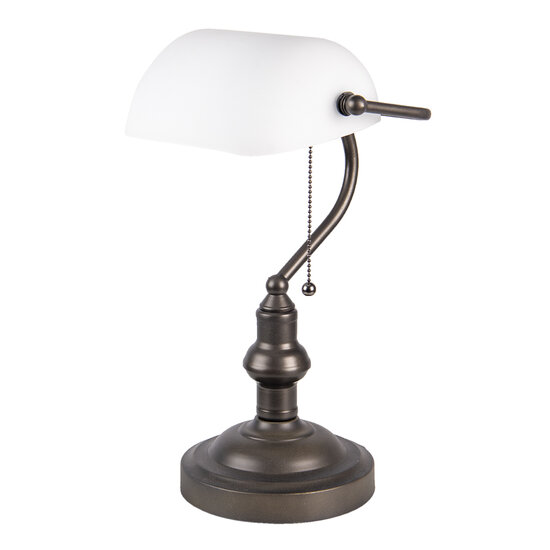 Clayre &amp; Eef   | Bureaulamp Bankierslamp Wit, Bruin &oslash; 27x40 cm E27/max 1x60W | 5LL-5125W