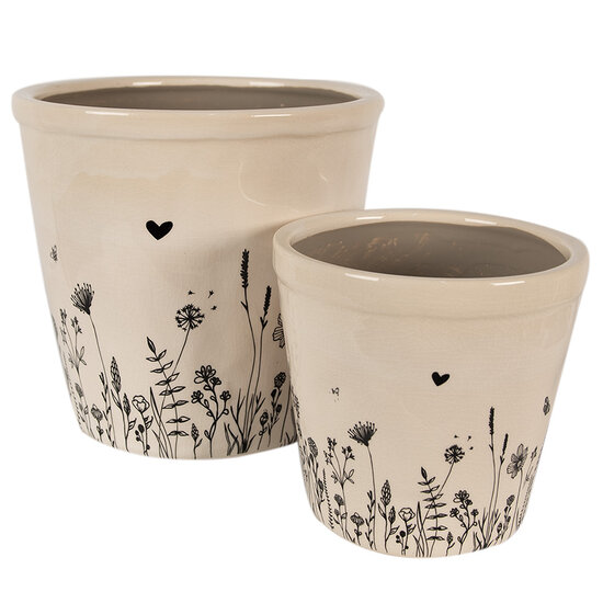 Clayre &amp; Eef   | Bloempot Binnen Beige, Zwart &oslash; 15x14 cm | 6CEFAF0001M