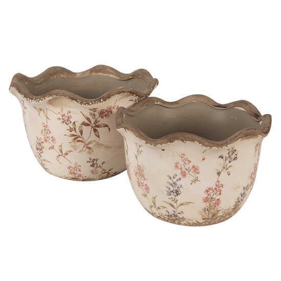 Clayre &amp; Eef   | Bloempot Binnen Beige Roze &oslash; 20x13 cm | 6CE1617L