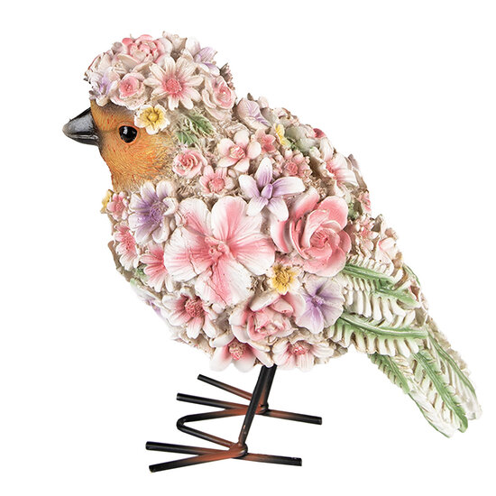 Clayre &amp; Eef   | Decoratie beeld Vogel Roze, Oranje 11x17x18 cm | 6PR4873