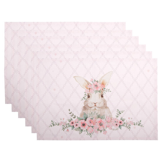 Clayre &amp; Eef   | Placemats Set van 6 Roze 48x33 cm | FEB40-1