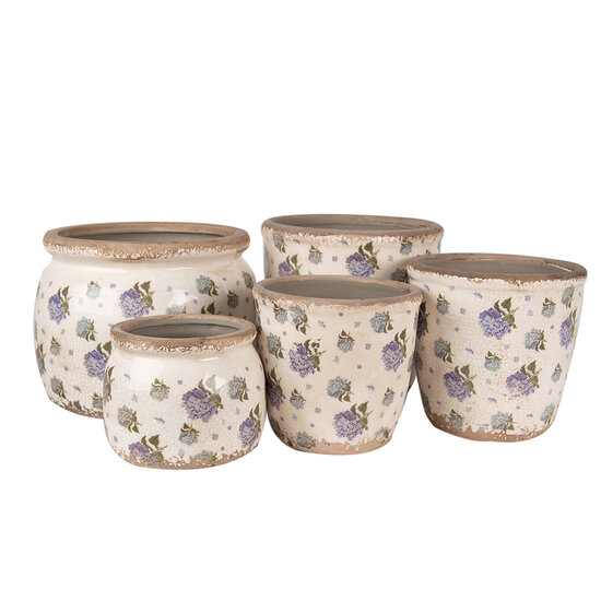 Clayre &amp; Eef   | Bloempot Binnen Beige Blauw &oslash; 16x16 cm | 6CE1638L