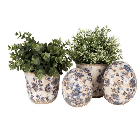 Clayre &amp; Eef   | Bloempot Binnen Beige Blauw &oslash; 14x14 cm | 6CE1619M