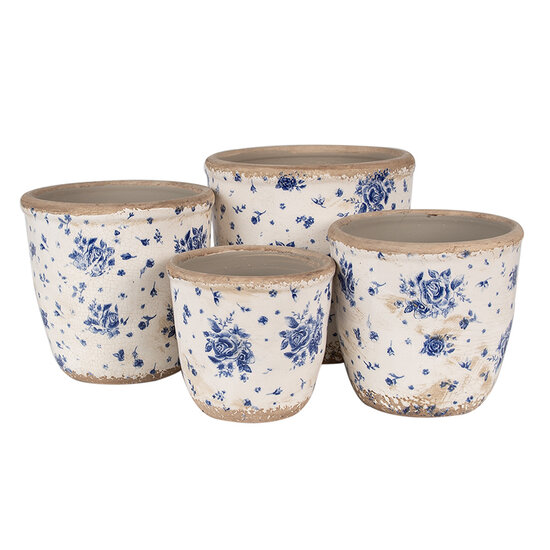 Clayre &amp; Eef   | Bloempot Binnen Beige Blauw &oslash; 16x16 cm | 6CE1658L