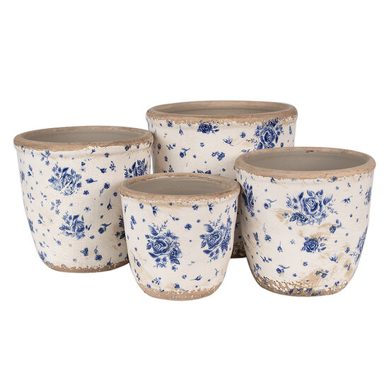 Clayre &amp; Eef   | Bloempot Binnen Beige Blauw &oslash; 13x12 cm | 6CE1658S