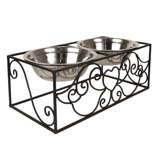 Clayre &amp; Eef   | Voerbak Hond Kat Zwart 34x17x13 cm / 2x500 ml | 6Y5433