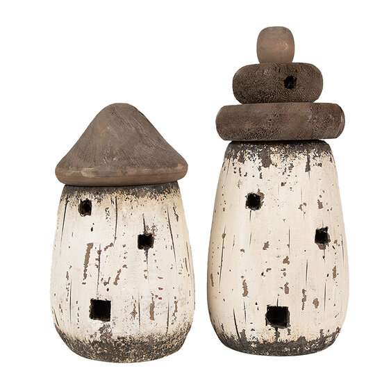 Clayre &amp; Eef   | Decoratie Vuurtoren Wit Bruin &oslash; 11x23 cm | 6H2335