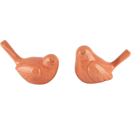 Dekoratief | Vogeltje, peach/goud, porselein, 10x5x7cm, set van 2 stuks | A240004