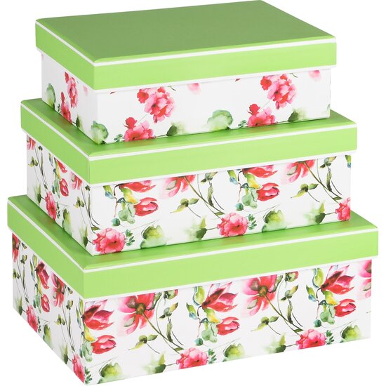 Dekoratief | Set 3 dozen rechthoek &#039;Fuchsia Flower&#039;, karton, 26x18x10cm | A240200