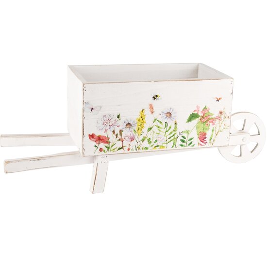 Dekoratief | Kruiwagen m/bloemen, wit, hout, 49x15x12cm | A240252