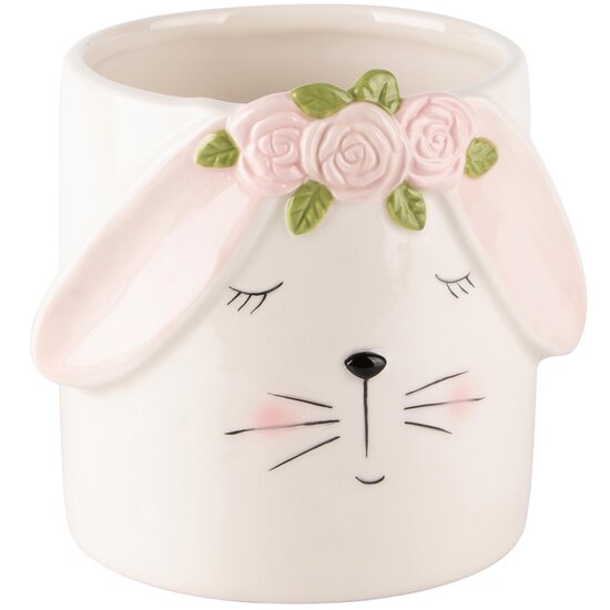 Dekoratief | Bloempot m/bunny, wit/lila, keramiek, 13x11x13cm | A240366