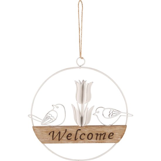 Dekoratief | Hanger ring &#039;Welcome&#039;, wit, metaal, 19x17x4cm | A240555