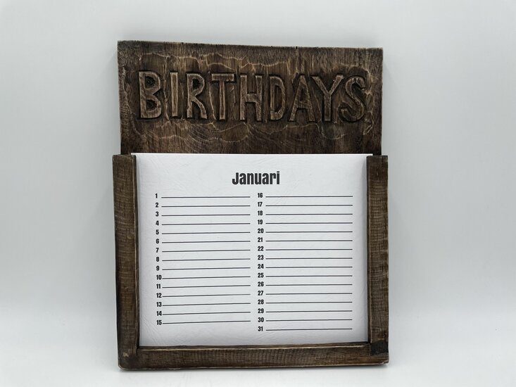 Kalender maand verjaardag vintage hout bruin 27 cm x 33 cm | Stoer &amp; Sober | 184180 | Meraki Shop