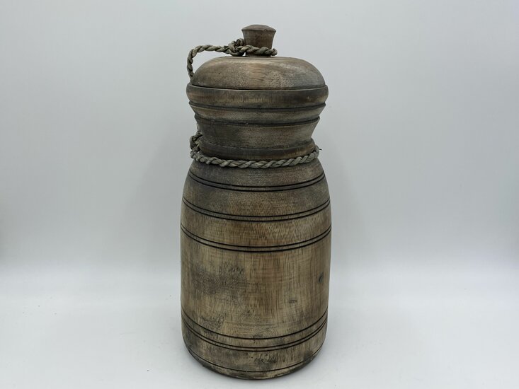 Nepalese kruik pot met deksel &amp; touw hout vintage bruin 37 cm x 17 cm | Stoer &amp; Sober | 585544 | Meraki Shop