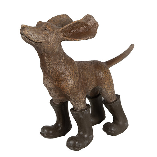 Clayre &amp; Eef   | Decoratie Beeld Hond Bruin Groen 29x10x23 cm | 6PR5064