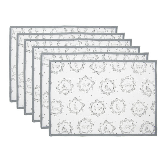 Clayre &amp; Eef   | Placemats Set van 6 Wit Grijs 48x33 cm | LGC40