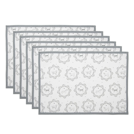 Clayre &amp; Eef   | Placemats Set van 6 Wit Grijs 48x33 cm | LGD40