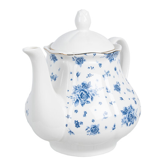 Clayre &amp; Eef   | Theepot Wit Blauw 20x14x17 cm / 1000 ml | BRBTE