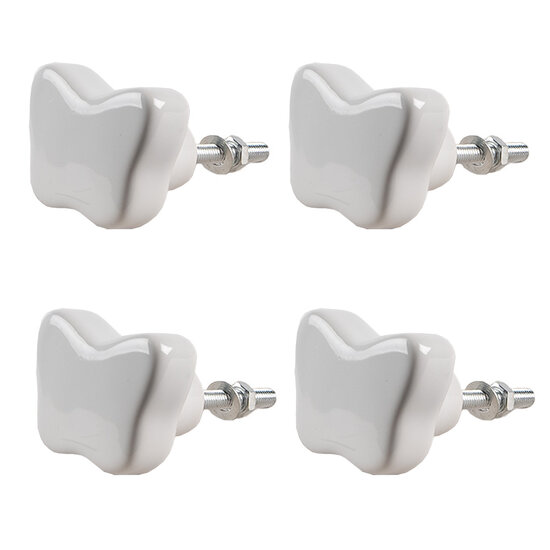 Clayre &amp; Eef   | Deurknop set van 4 Wit &oslash; 4x3/6 cm | 65300