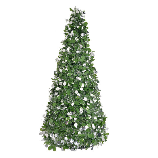 Clayre &amp; Eef   | Kerstdecoratie Kerstboom Groen Zilverkleurig &oslash; 21x50 cm | 65510