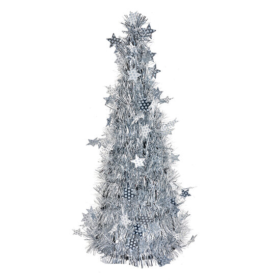 Clayre &amp; Eef   | Kerstdecoratie Kerstboom Zilverkleurig &oslash; 18x46 cm | 65538L