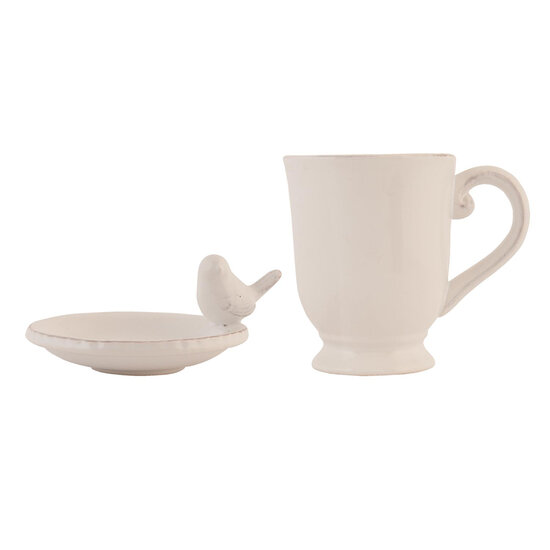 Clayre &amp; Eef   | Servies Mok Schoteltje Set Beige 12x8x11 cm / &oslash; 9x4 cm / 300 ml | 6CE0373