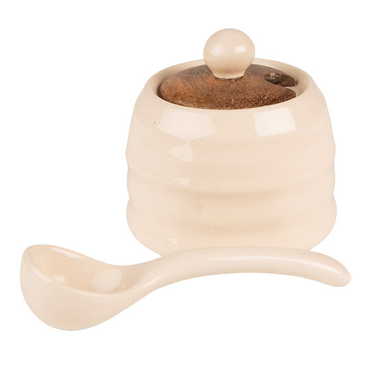 Clayre &amp; Eef   | Voorraadpot Deksel Beige, Bruin &oslash; 8x6 cm | 6CE1488