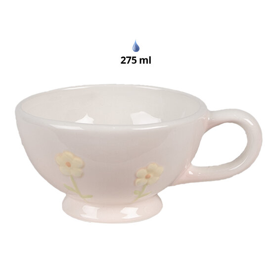 Clayre &amp; Eef   | Tea for One Roze Wit 18x12x13 cm /&oslash; 15x11x7 cm 500 ml / 275 ml | 6CE1698