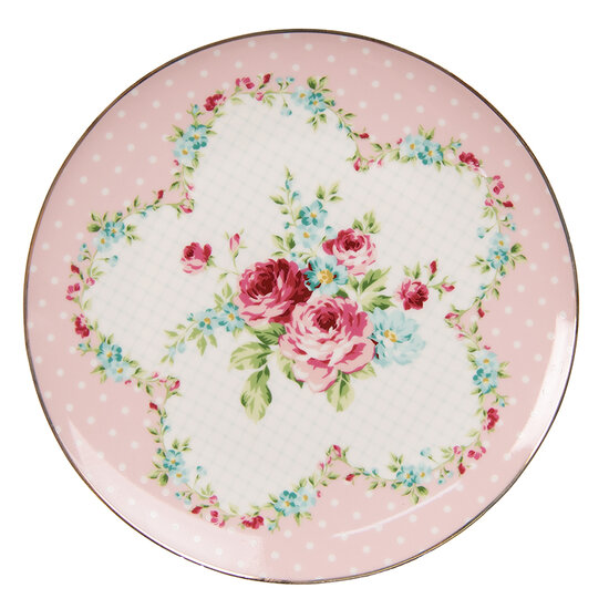 Clayre &amp; Eef   | Servies Ontbijtbord Roze, Wit &oslash; 21x2 cm | 6CEDP0127