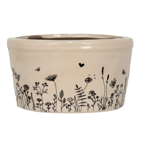 Clayre &amp; Eef   | Bloempot Binnen Beige, Zwart &oslash; 16x9 cm | 6CEFAF0002M