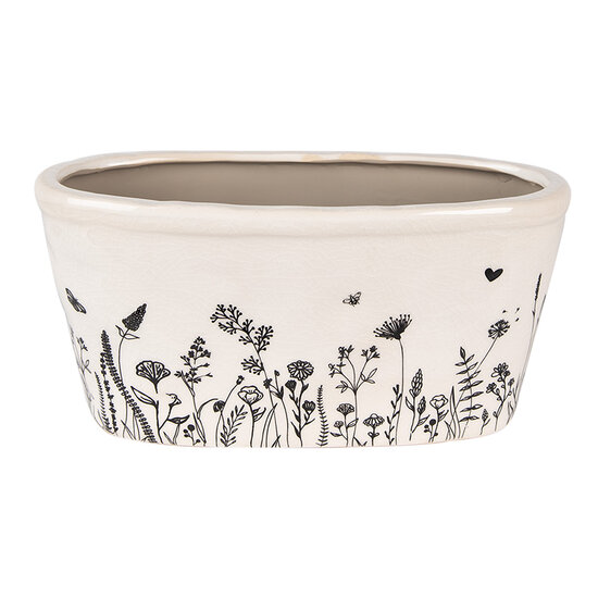 Clayre &amp; Eef   | Bloempot Binnen Beige Zwart 23x11x11 cm | 6CEFAF0003M