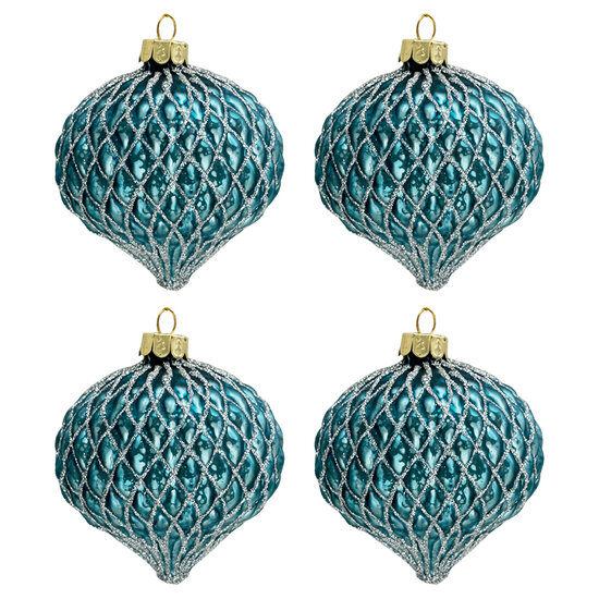 Clayre &amp; Eef   | Kerstballen Set van 4 Blauw &oslash; 8x9 cm | 6GL3286