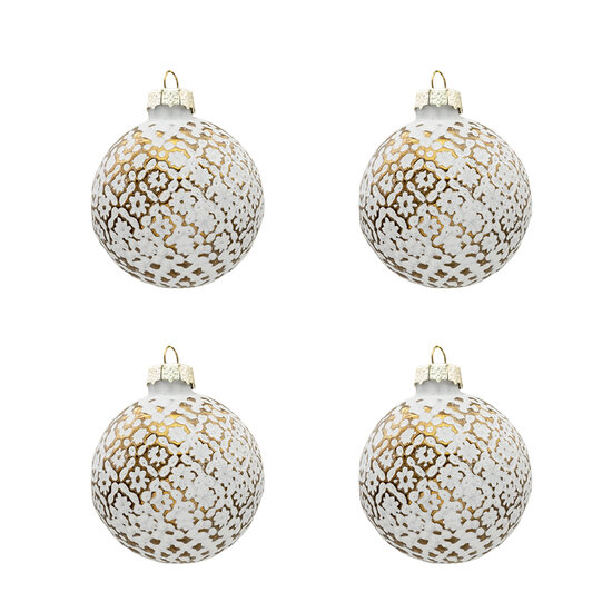 Clayre &amp; Eef   | Kerstballen Set van 4 Goudkleurig, Wit &oslash; 6x6 cm | 6GL3292