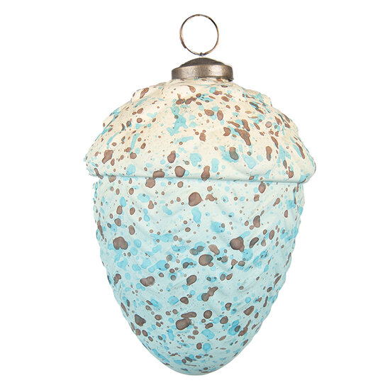 Clayre &amp; Eef   | Kerstbal Eikel Bruin, Turquoise &oslash; 9x14 cm | 6GL3716