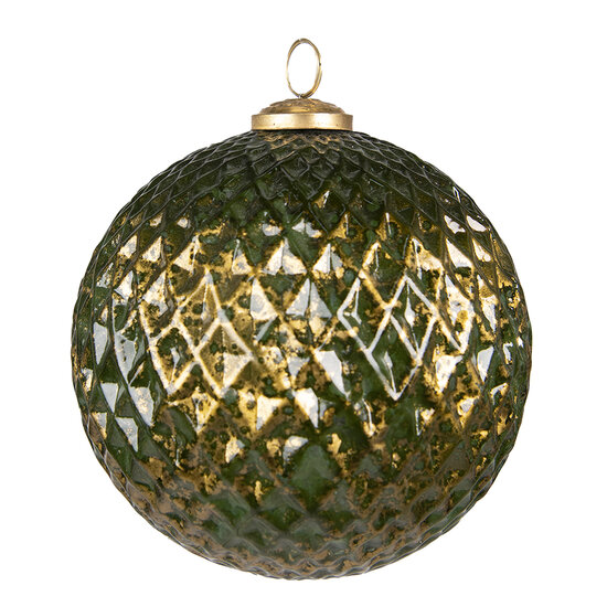 Clayre &amp; Eef   | Kerstbal XL Groen Goudkleurig &oslash; 15x15 cm | 6GL3795