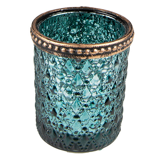 Clayre &amp; Eef   | Glazen Theelichthouder Turquoise &oslash; 6x6 cm | 6GL3999