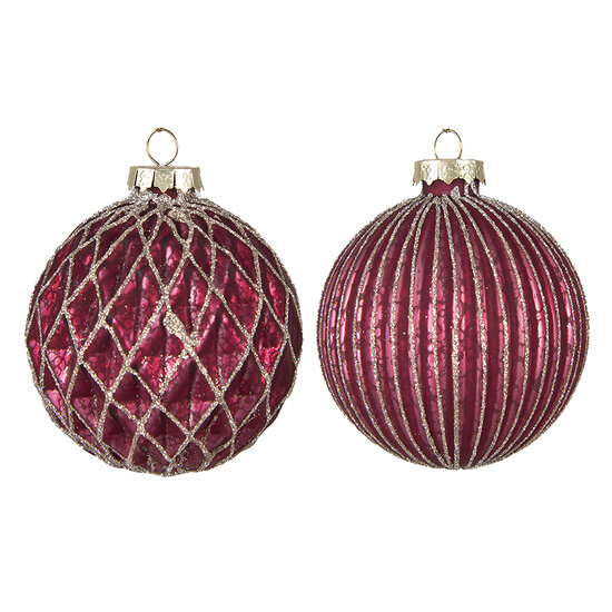 Clayre &amp; Eef   | Kerstballen set van 2 Rood Zilverkleurig &oslash; 8x8 cm | 6GL4130