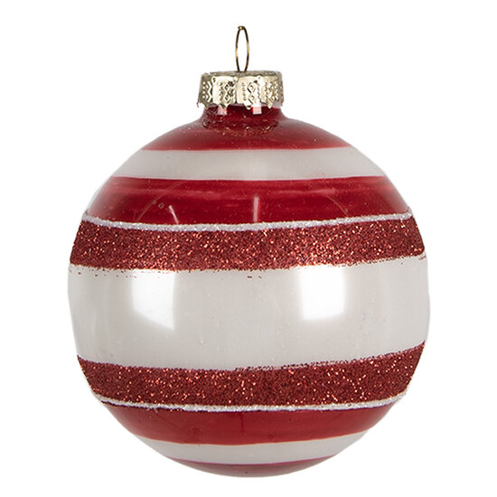 Clayre &amp; Eef   | Kerstbal Rood Wit &oslash; 8x8 cm | 6GL4335